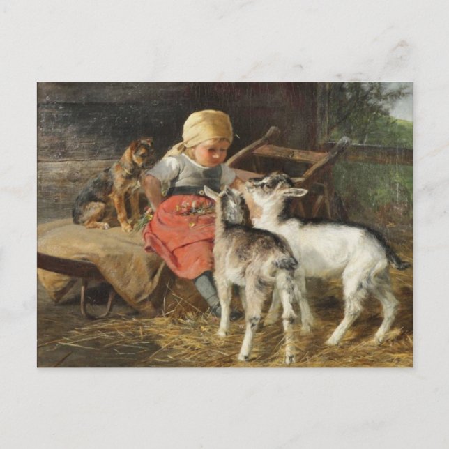 Girl with Hund and Kids Hermine Biedermann-Arendts Vykort (Framsida)