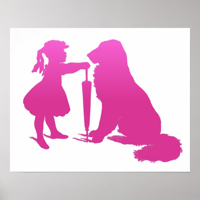 Girl with Hund Nursery Silhouette Gradient Rosa Ar Poster (Framsidan)