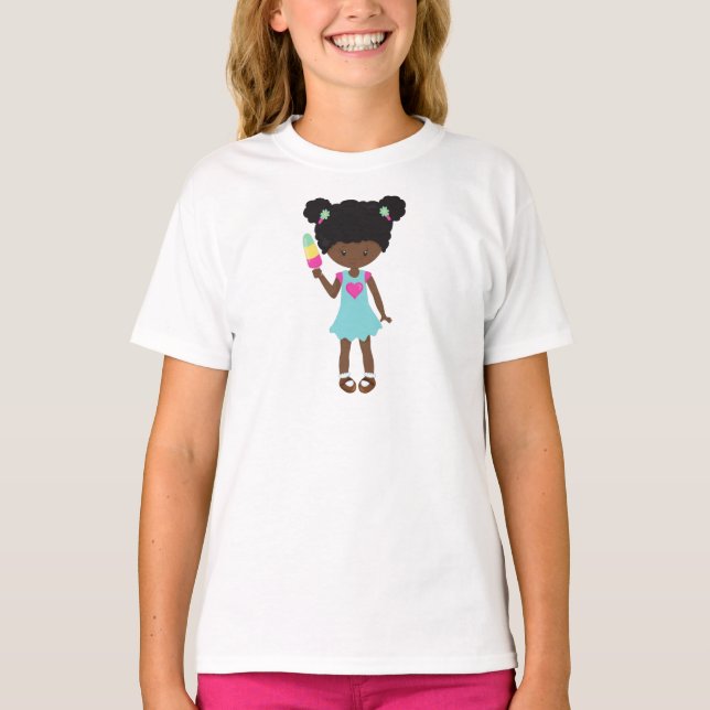 Girl with Ice Cream, African American Girl, Dress T Shirt (Framsida)