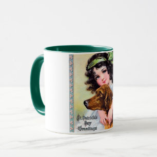 Girl with Irish Setter Hund, Saint patrick's day Mugg