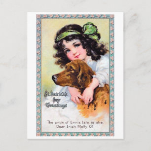 Girl with Irish Setter Hund, Saint patrick's day Vykort