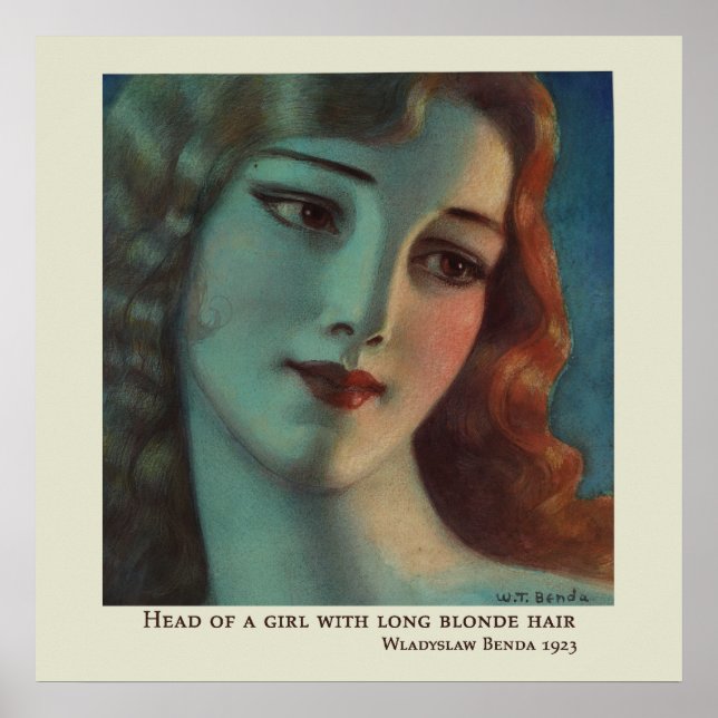 Girl with Long Blonde Hair by Wladyslaw Benda Poster (Framsidan)