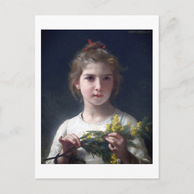 Girl with Mimosa, Bouguereau Vykort (Framsida)