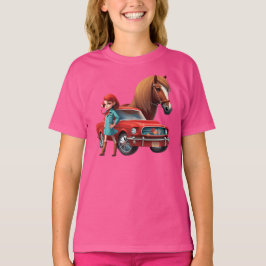 Girl with Mustang Car Horse T Shirt