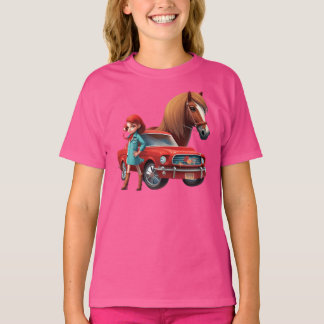 Girl with Mustang Car Horse T Shirt