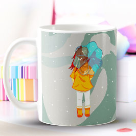 Girl with Parbrella in Vind Teckning Grönt Swirl Kaffemugg