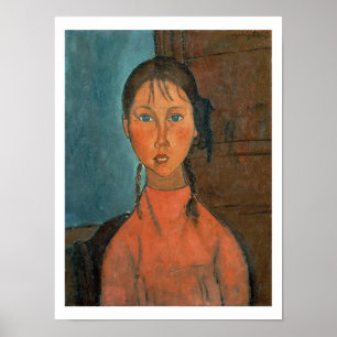 Girl with Pigtails, 1918 (oil on canvas) Poster