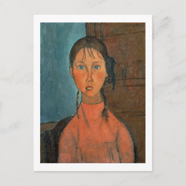 Girl with Pigtails, 1918 (oil on canvas) Vykort (Framsida)