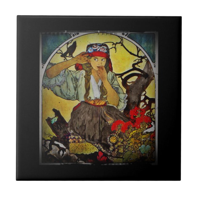 Girl with Raven Moravian Teacher Choir Kakelplatta (Framsidan)