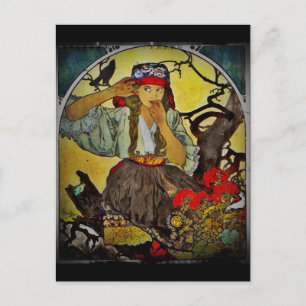 Girl with Raven Moravian Teacher Choir Vykort
