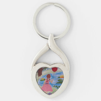 Girl with Red Balloon Metall Nyckelring