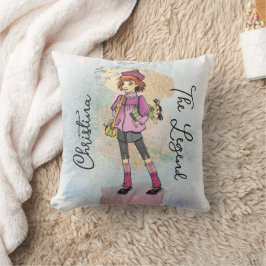 Girl with Red Hair Guld Namn Text Kudde