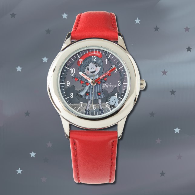 Girl with Red Hearts Garland Kid Watch Armbandsur (Skapare uppladdad)
