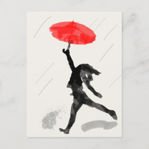 Girl with Red Parbrella Sketch Card Vykort