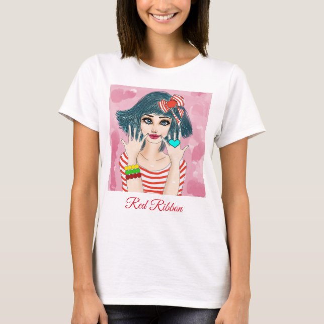 Girl with Red Ribbon T-Shirt (Framsida)