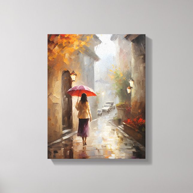 Girl with Red Umbrella Canvastryck (Framsida)