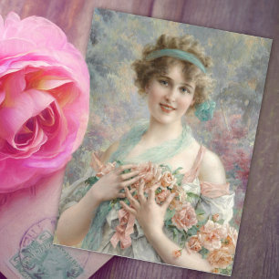 Girl with ro by Emile Vernon Vykort