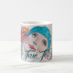 Girl with Röd ros Beret Watercolor Gift Mugg