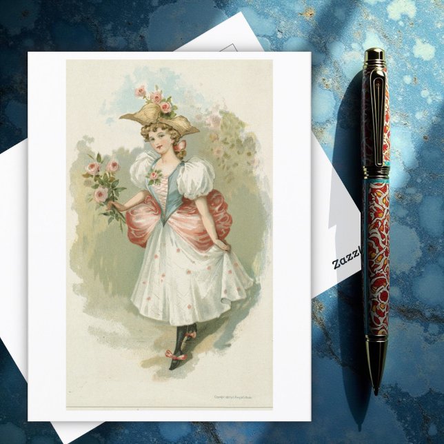 Girl with Rosa ros (ca 1885) Vykort (Skapare uppladdad)