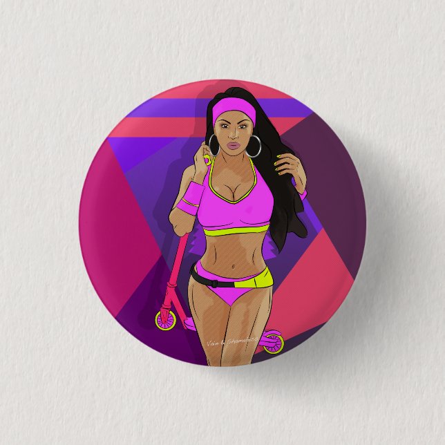 Girl with scooter knapp (Framsida)