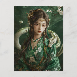 Girl with Snake China Zodiac Art Vykort