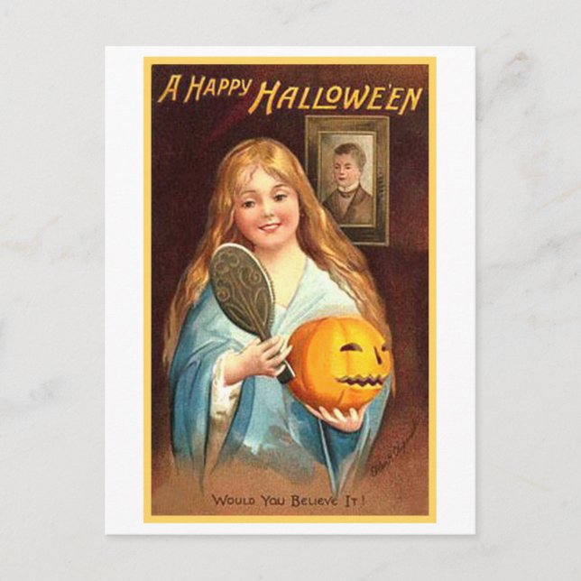 Girl with Spegel and Pumpkin Vykort (Framsida)