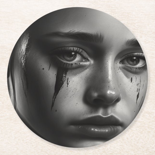 Girl with tears underlägg papper rund (Framsidan)