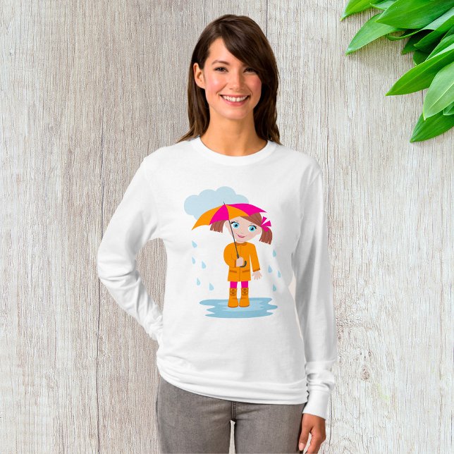 Girl with Umbrella in Rain Kids Rainy Day T Shirt (Skapare uppladdad)