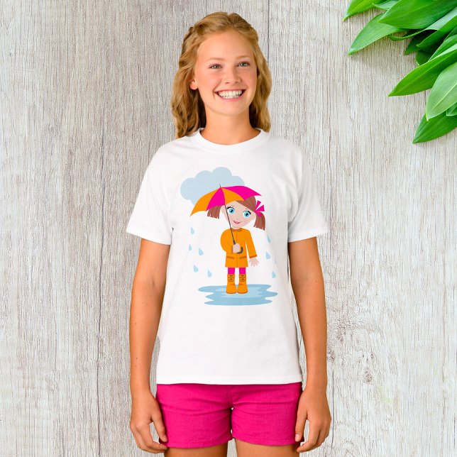 Girl with Umbrella in Rain Kids Rainy Day T Shirt (Skapare uppladdad)