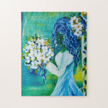 Girl with Vår Bouquet Fine Art Puzzle