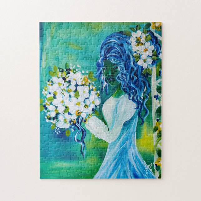 Girl with Vår Bouquet Fine Art Puzzle Pussel (Vertikal)