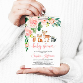 Girl Woodland Baby Shower Forest Animals Rosa ros Inbjudningar