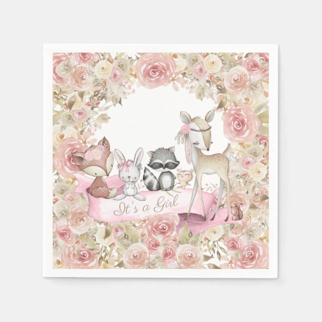 Girl Woodland Baby Shower Pappersservett (Framsidan)