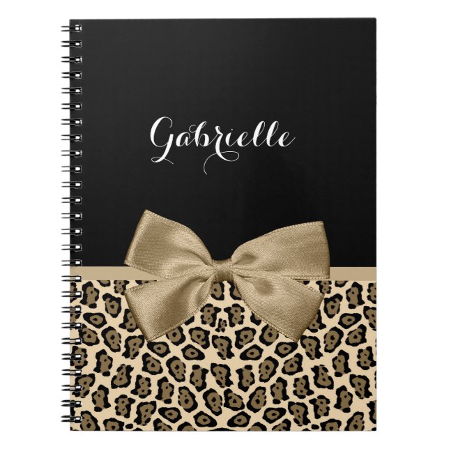 Girlätt Brun Jaguar Cute Brown Bow med Namn Anteckningsbok Med Spiral (Framsidan)