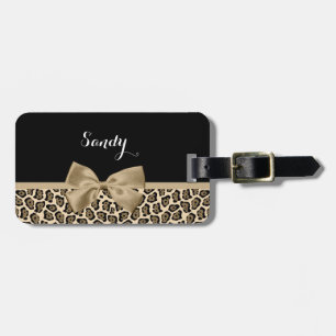 Girlätt Brun Jaguar Cute Brown Bow med Namn Bagagebricka