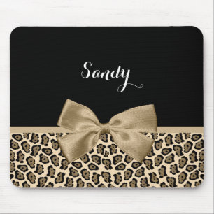 Girlätt Brun Jaguar Cute Brown Bow med Namn Musmatta