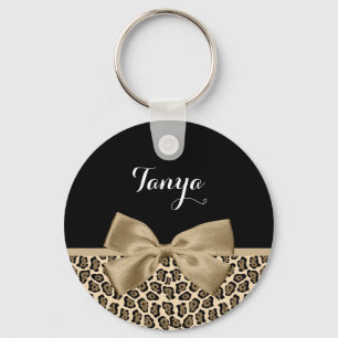Girlätt Brun Jaguar Cute Brown Bow med Namn Nyckelring