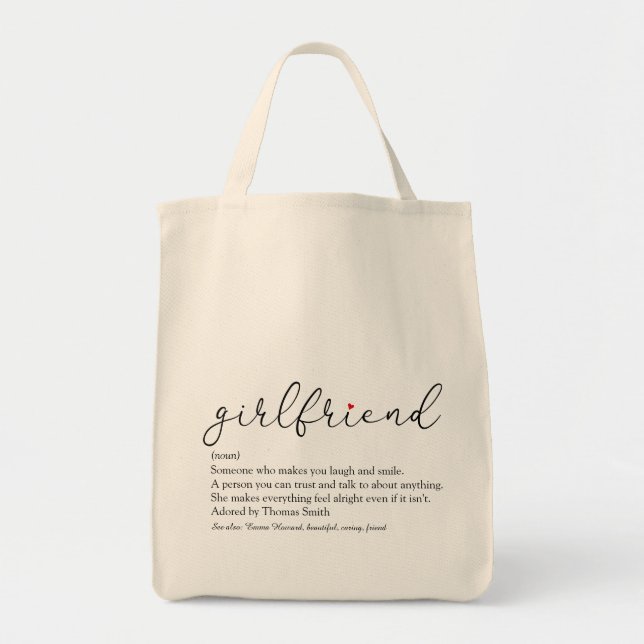 Girlfriend Definition Chic Script Röd Kärlek Hjärt Tygkasse (Framsidan)