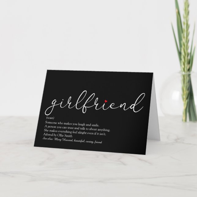 Girlfriend Definition Skript Kärlek Hjärtat Kort (Framsida)
