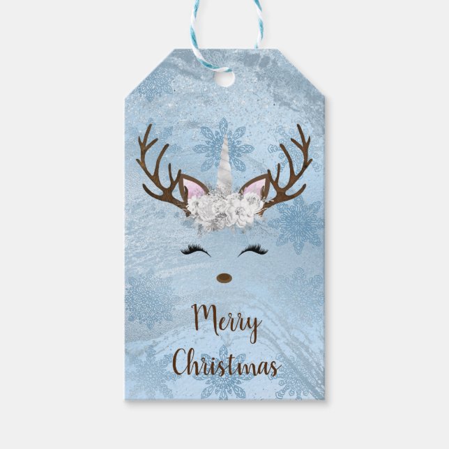 Girlig baby blue marmormajsrenar snöflingor presentetikett (Framsidan)