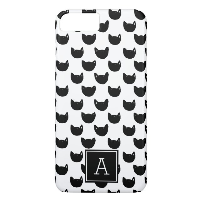 Girlig chic Doodle Black cat Monogram Personlig Case-Mate iPhone Skal (Baksida)