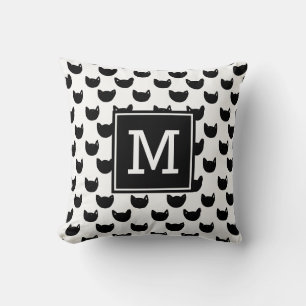 Girlig chic Doodle Black cat Monogram Personlig Kudde