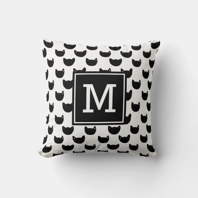 Girlig chic Doodle Black cat Monogram Personlig Kudde (Framsida)