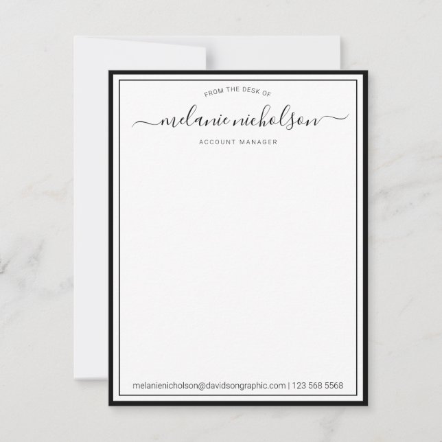 Girlig kalligrafi från skrivbordet i Svarta Gräns Tack Kort (Framsida)