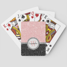 Girlig Rosa Black Glitter Monogram Namn