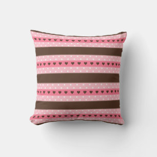 Girlig Rosa & Brown Rand och Polka dots Mönster Kudde