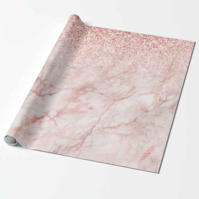 Girlig Rosa Marble och Glitter  Presentpapper (Utrullad)