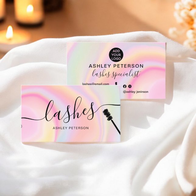 Girlig rosa regnbåge enmajskolvar visitkort (Girly pink rainbow unicorn marble lashes brush business card)