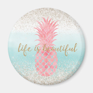 Girlig Rosa Tropiskt anananas Magnet