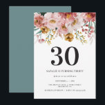 Girlig vattenfärgsblått blommigt 30års födelsedag<br><div class="desc">Rosa i 30års födelsedag,  blommigt,  blåparbjudanden. Snygg elegant,  modernt party-tema.</div>